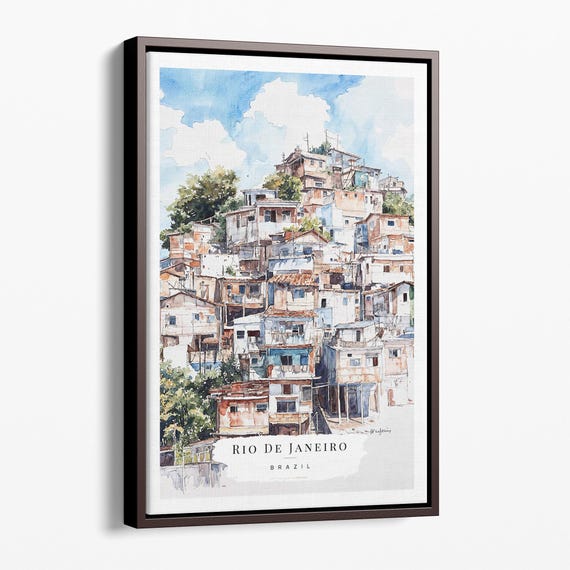 Rio De Janeiro Watercolor Canvas Art Print Vibrant Favelas Wall Decor