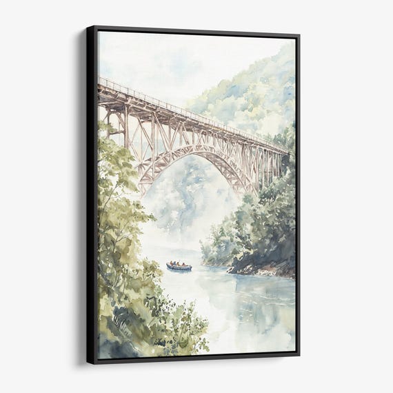New River Gorge Bridge Canvas Print Watercolor Nature Wall Art