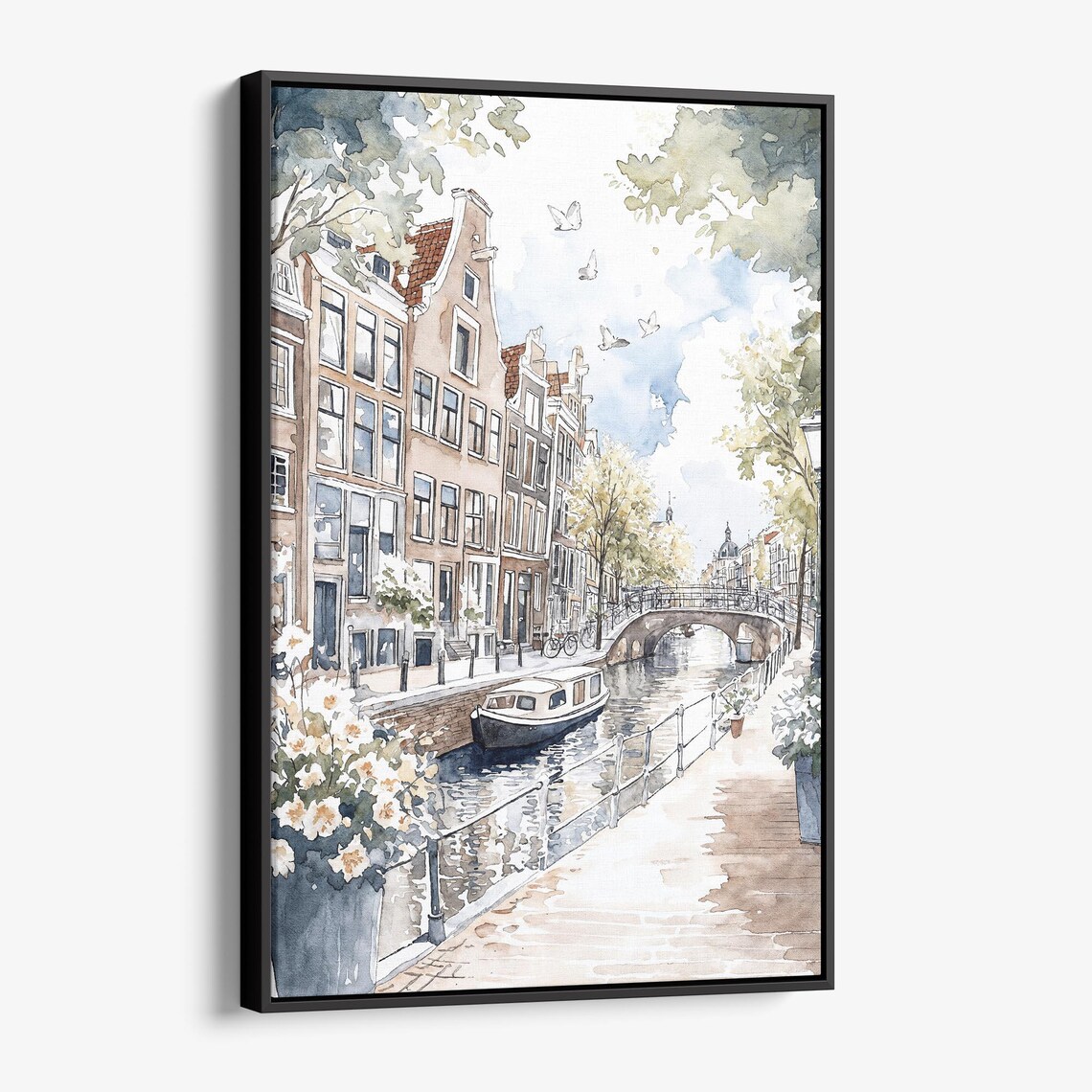 Amsterdam Canal Watercolor Canal Houses Bridge Boat City Poster