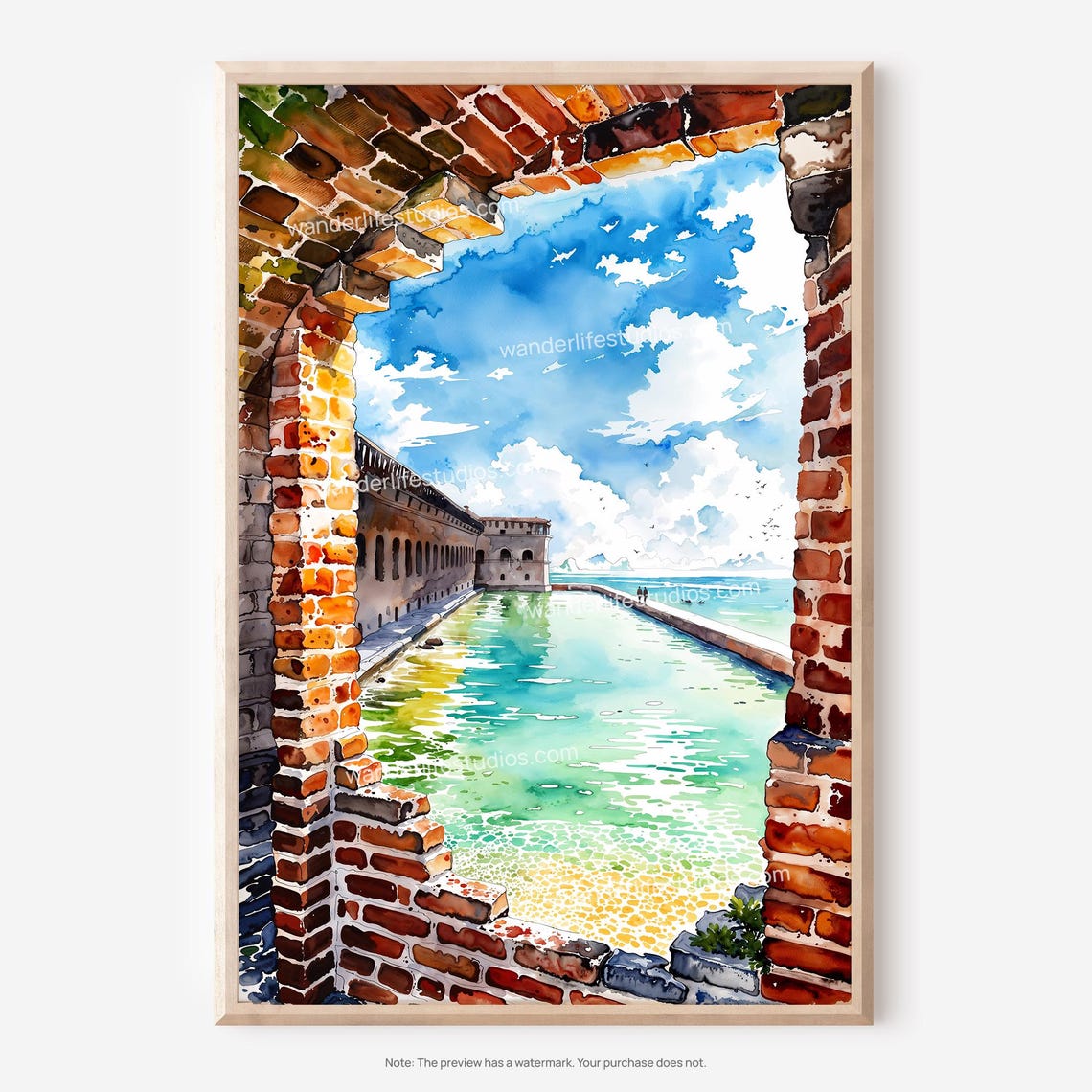 Dry Tortugas Fort Jefferson Brick Ruin Turquoise Watercolor Poster