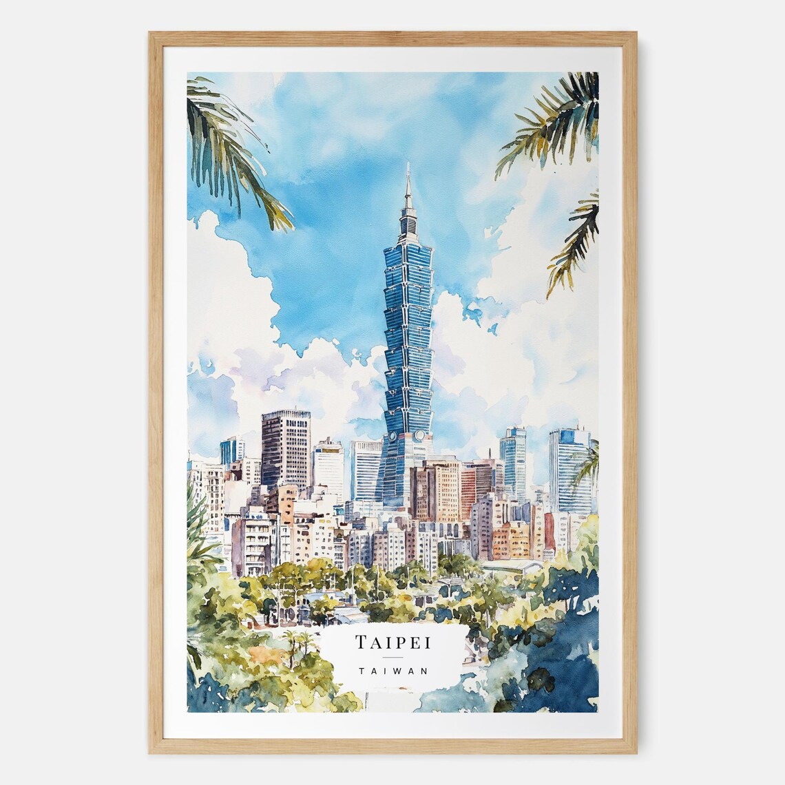 Taipei Watercolor Art Print, Taiwan Travel Poster