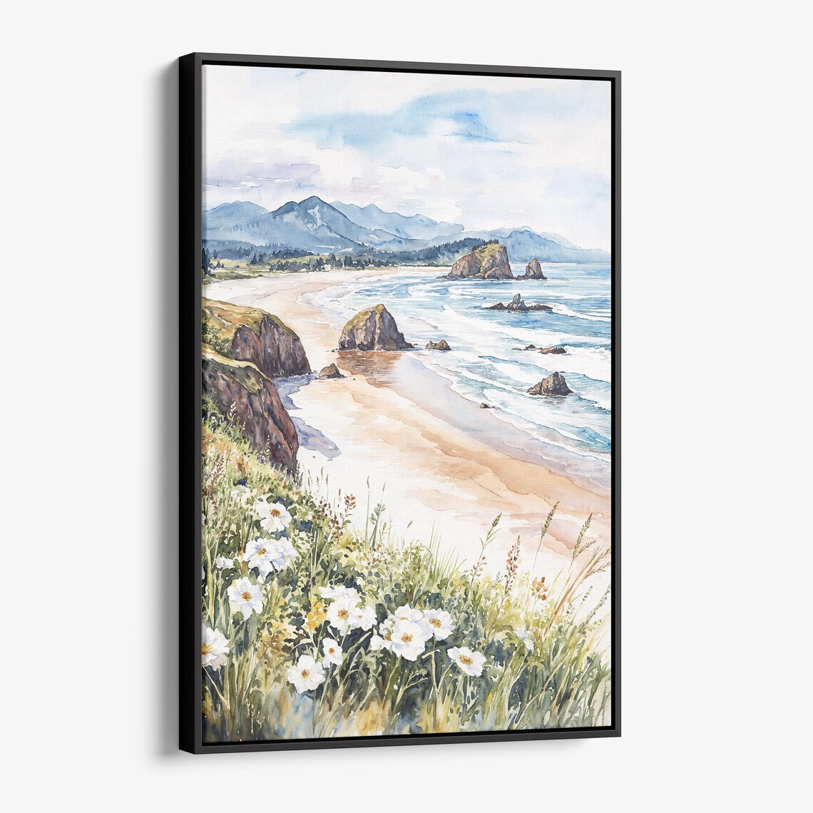 Cannon Beach Oregon Coastal Watercolor Landscape Art Print