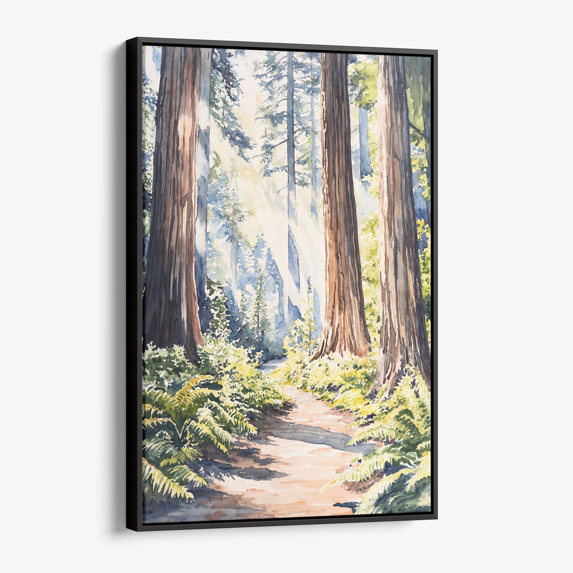 Sunbeam Redwood Forest Trail Watercolor Light Nature Gift Poster