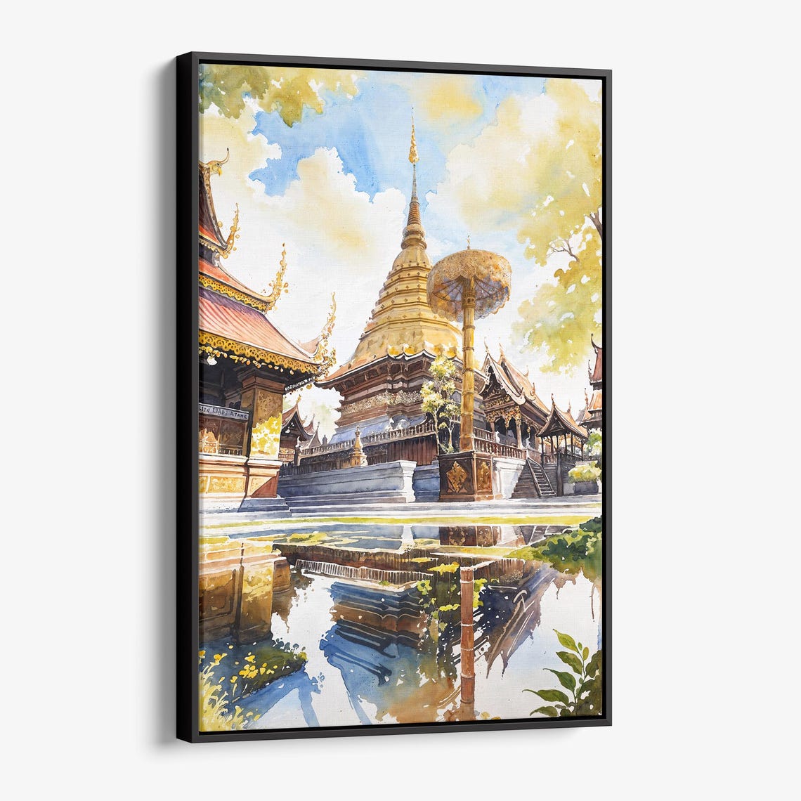 Chiang Mai Doi Suthep Golden Temple Watercolor Landscape Poster