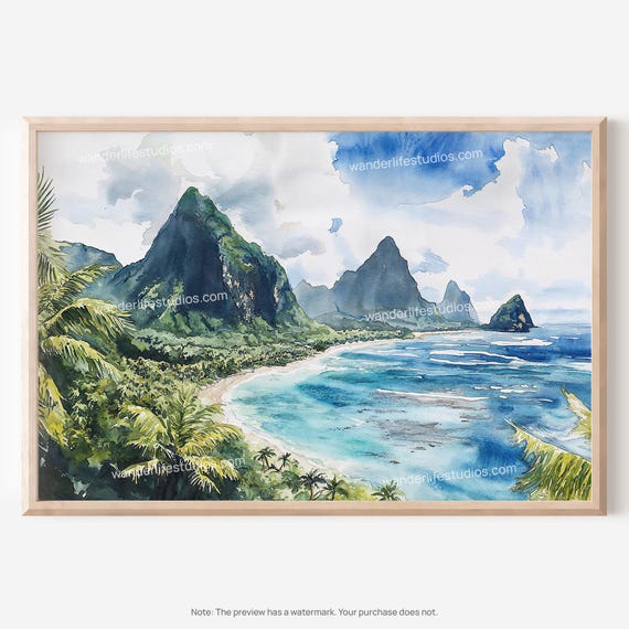 Samoa Wall Art Watercolor Landscape For Home Decor