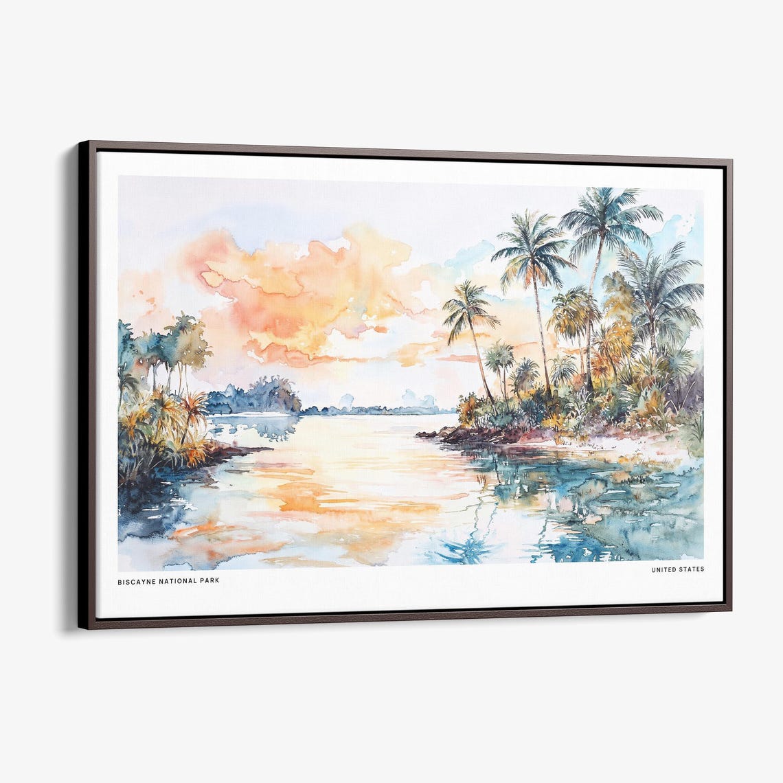 Biscayne National Park Tropical Sunset Watercolor Travel Poster