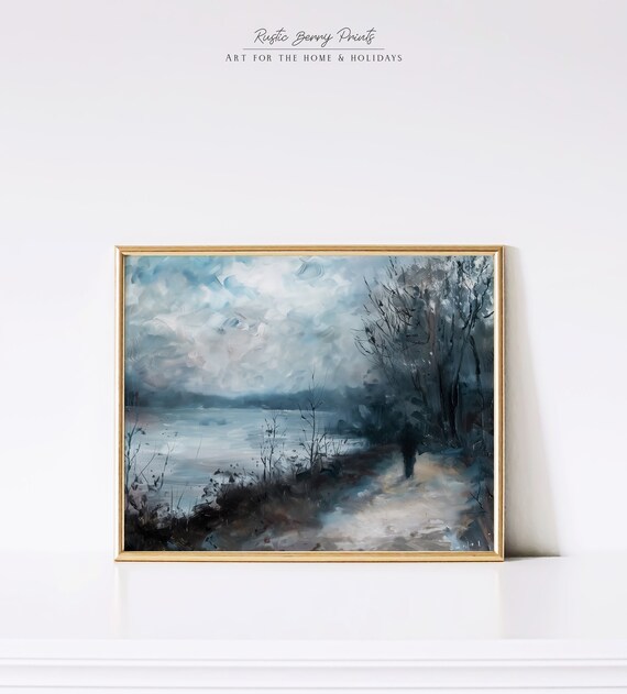 Walking On Moody Vintage Landscape Countryside Painting Wall Art Oil Painting Antique Print Home Decor Instant
