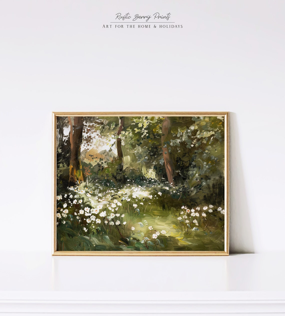 White Wildflowers Forest Clearing Vintage Cottagecore Botanical Print