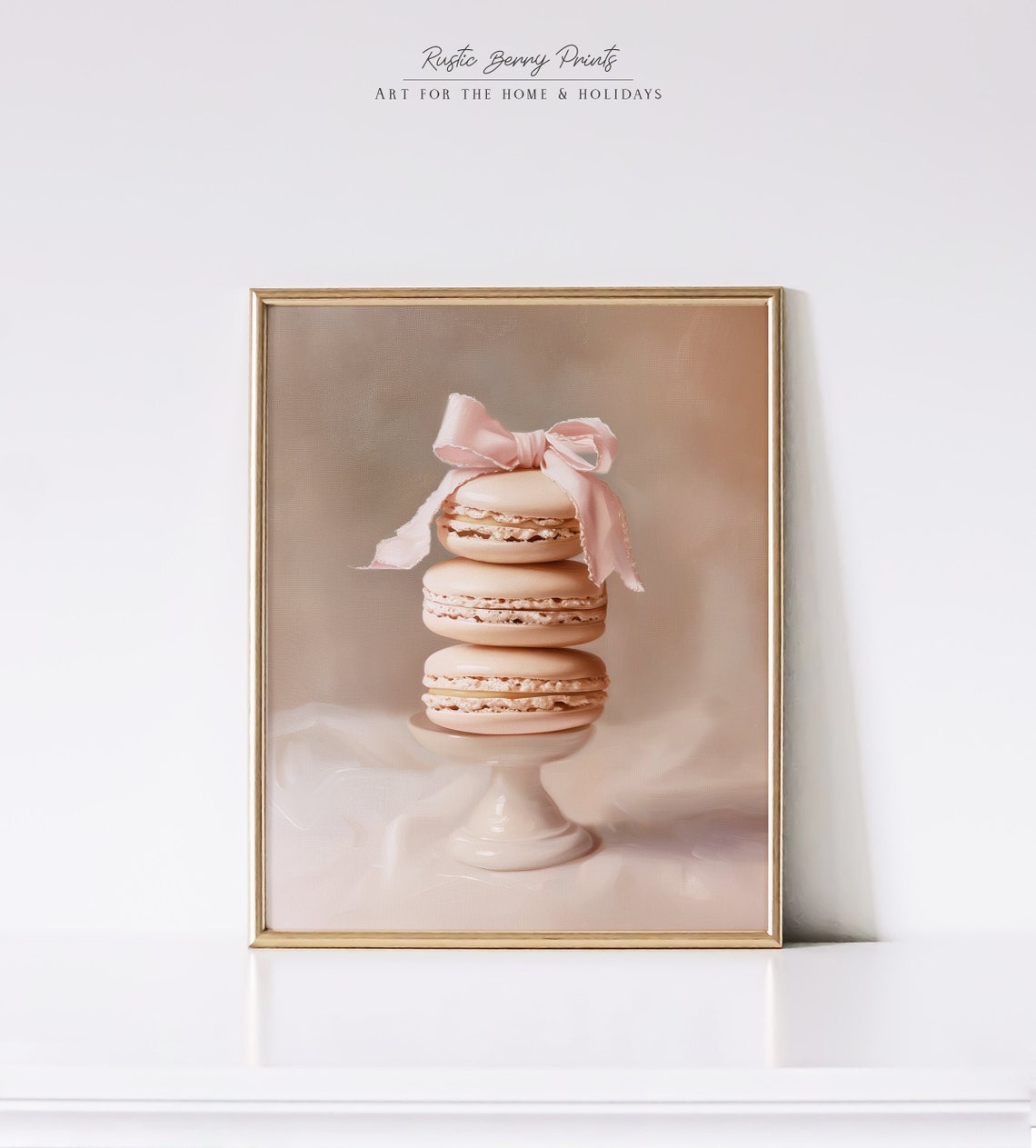Macarons Pink Bow Cake Stand French Pastry Elegant Decor Poster