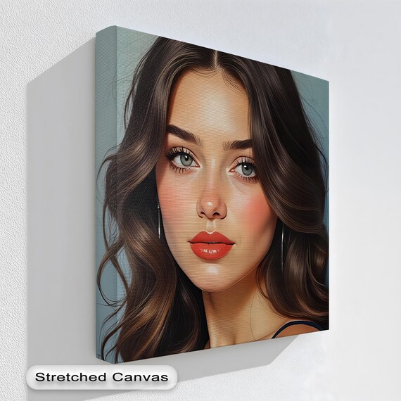 Brunette Beauty Glam Woman Portrait Modern Red Lips Fashion Wall Art