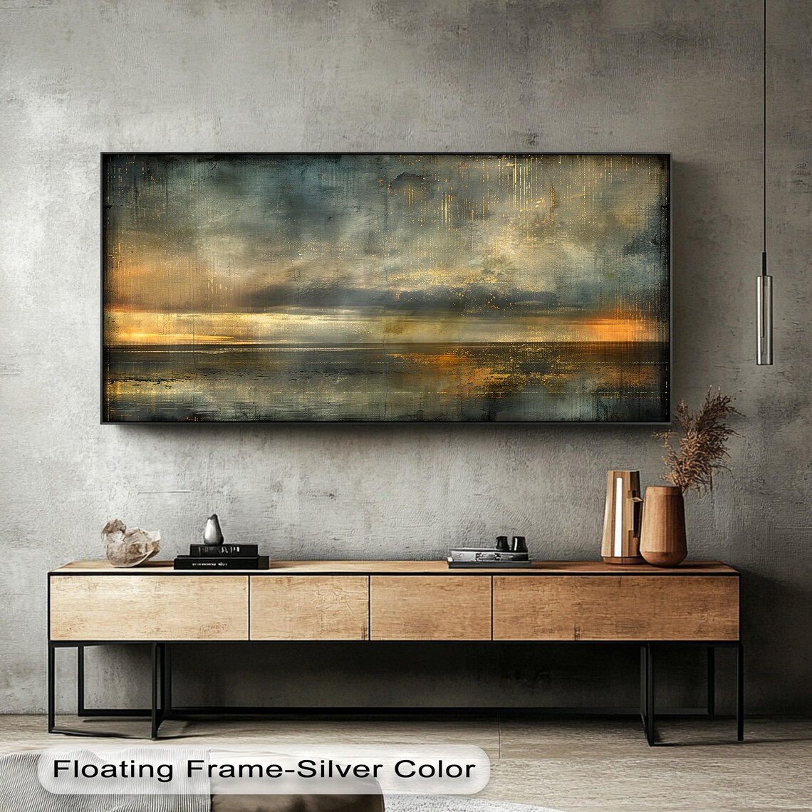 Gold Accent Abstract Landscape Art Print, Modern