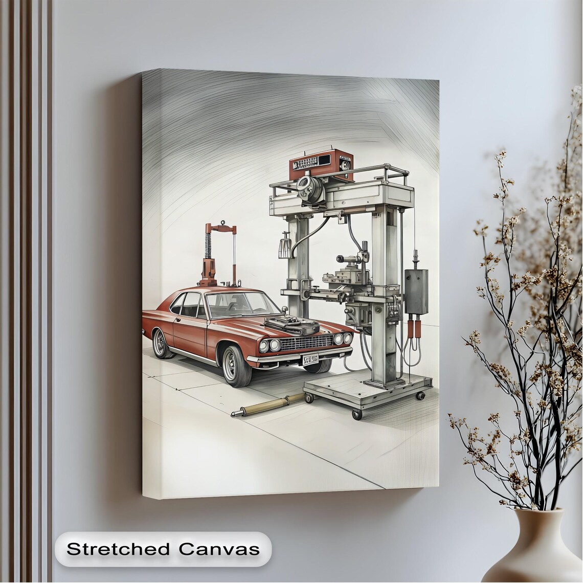 Vintage Muscle Car Garage Print Industrial Sketch Style Man Cave Art