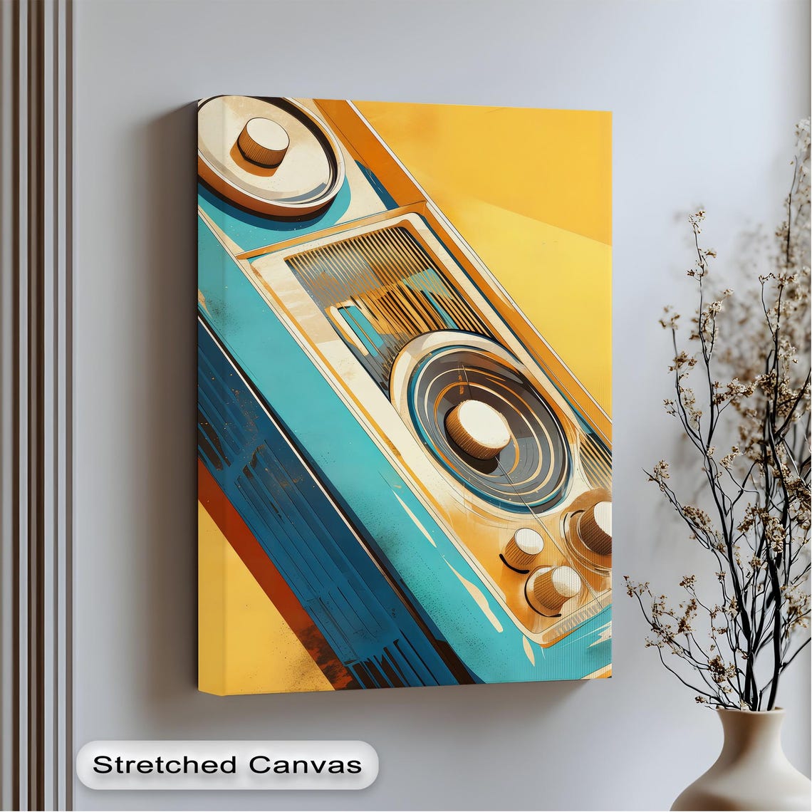 Retro Boombox Bold Teal Orange Vintage Speaker Pop Art Poster
