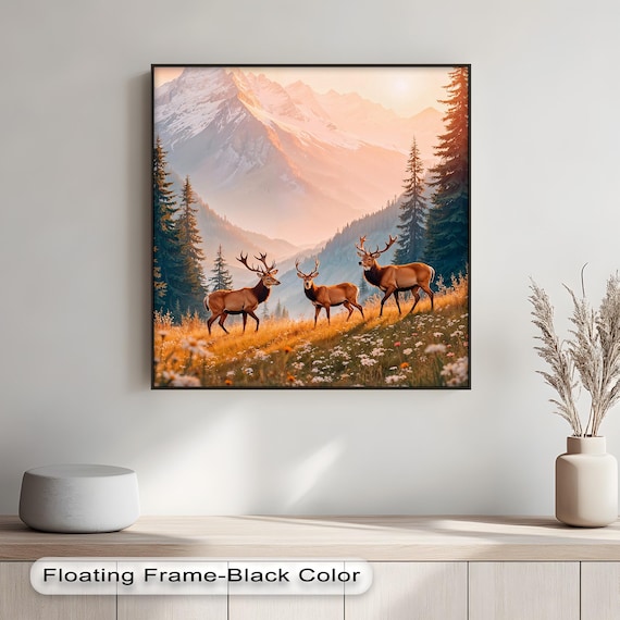 Sunset Mountain Deer Canvas Art Rustic Cabin Wall Decor