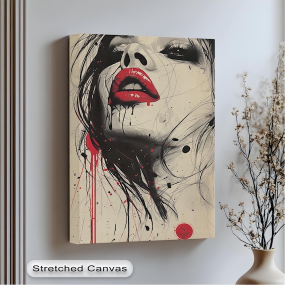 Red Lips Abstract Woman Portrait Graffiti Street Art Style Canvas Poster