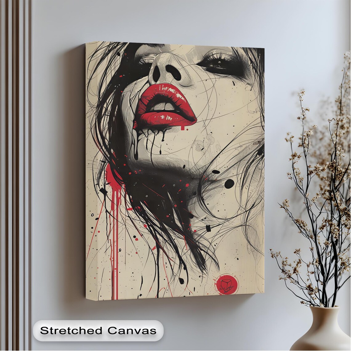 Red Lips Abstract Woman Portrait Graffiti Street Art Style Canvas Poster