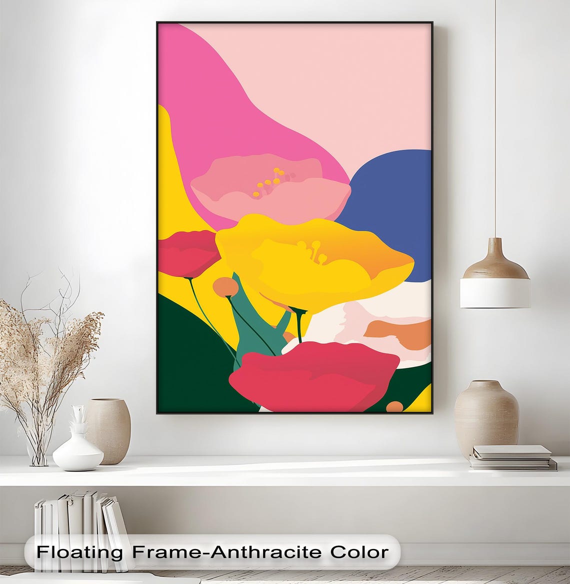 Colorful Abstract Poppies Floral Pop Art Pink Yellow Modern Art Print