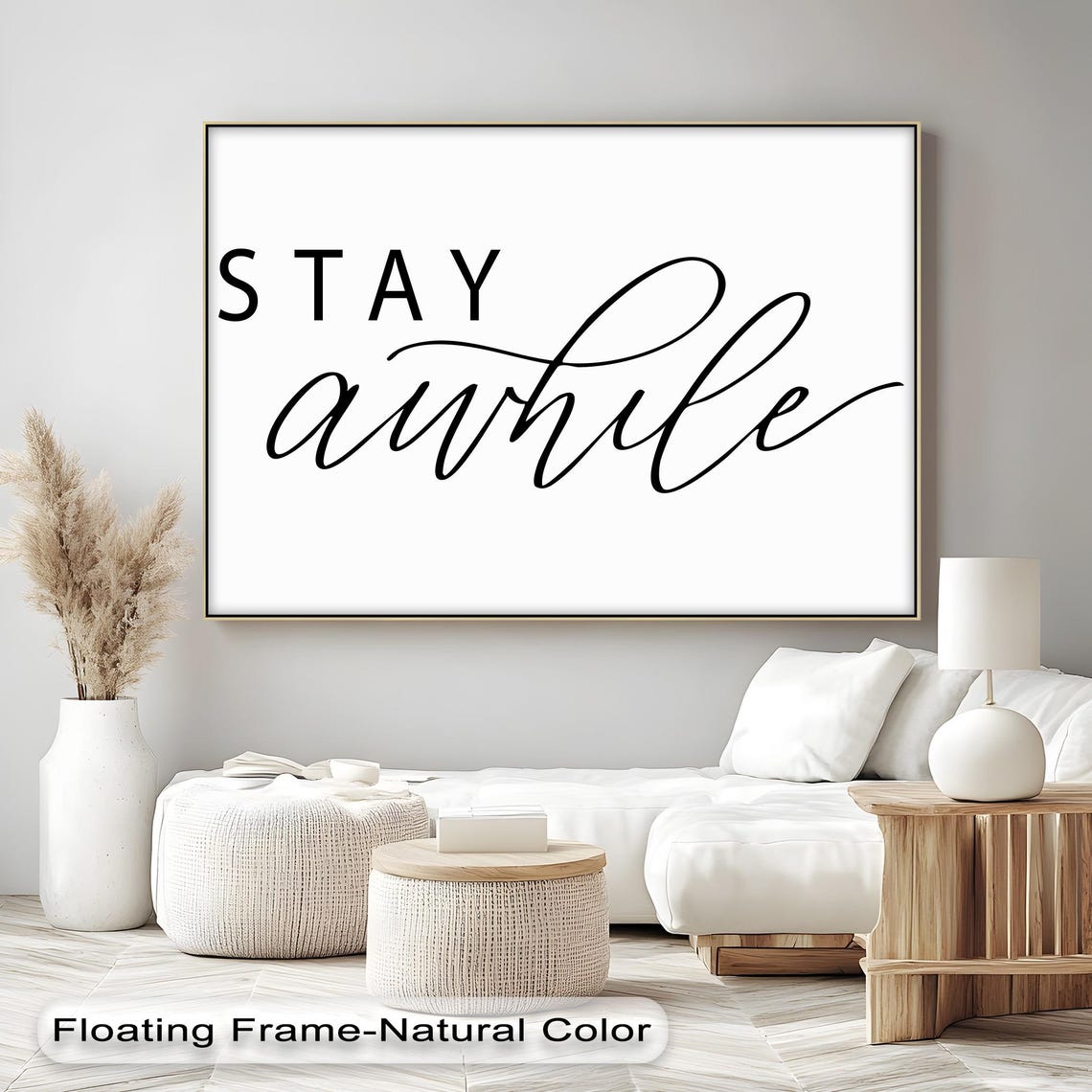 Stay Awhile Minimalist Modern Black Script Typography Quote Poster