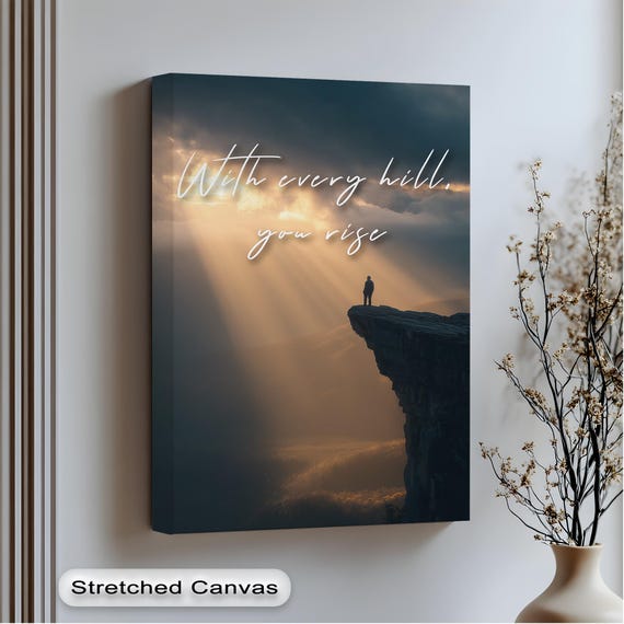 Inspirational Mountain Canvas Print Anthracite Floating Frame Wall Art