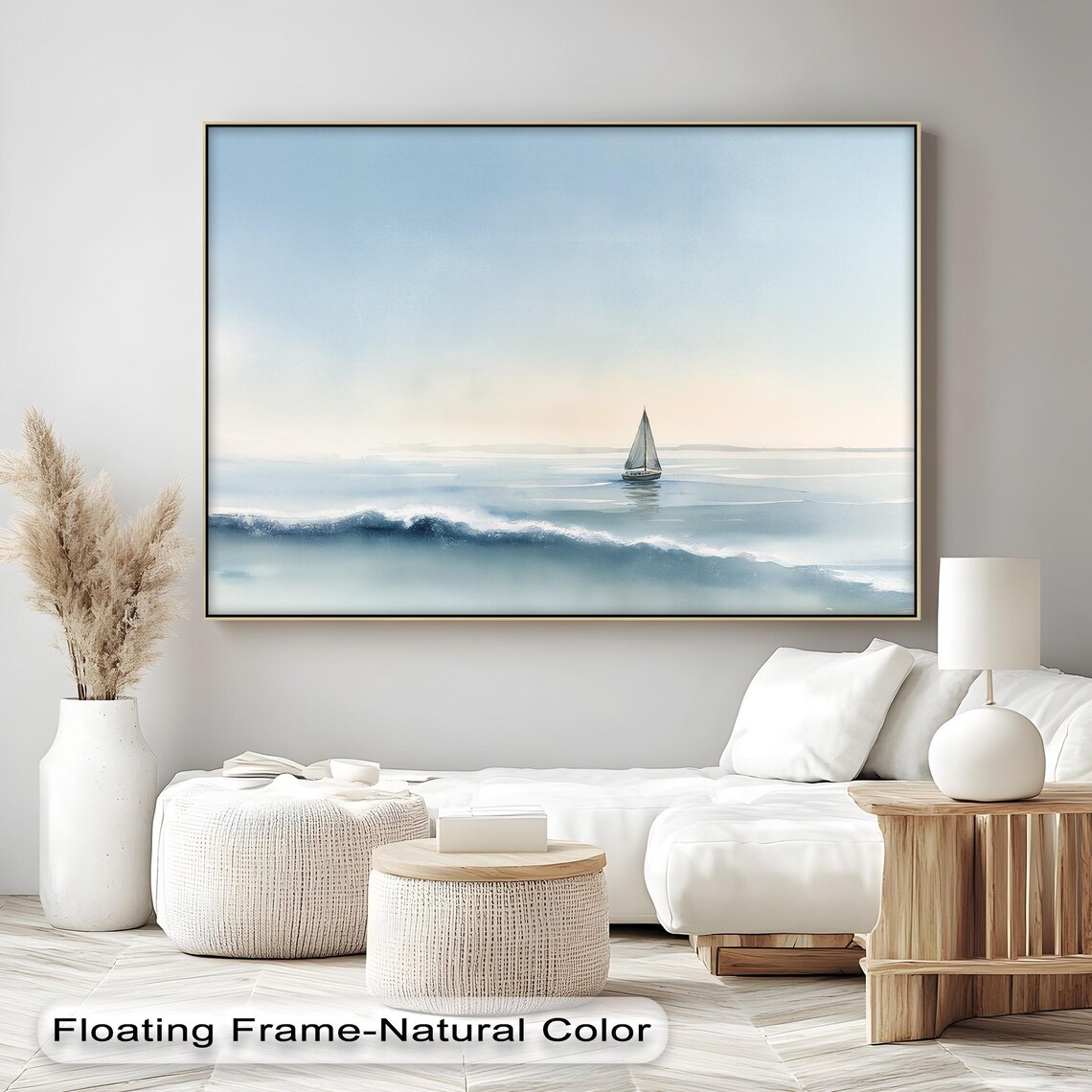 Minimalist Sailboat Calm Sea Soft Watercolor Serene Ocean Poster