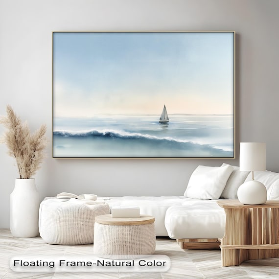 Minimalist Sailboat Calm Sea Soft Watercolor Serene Ocean Poster