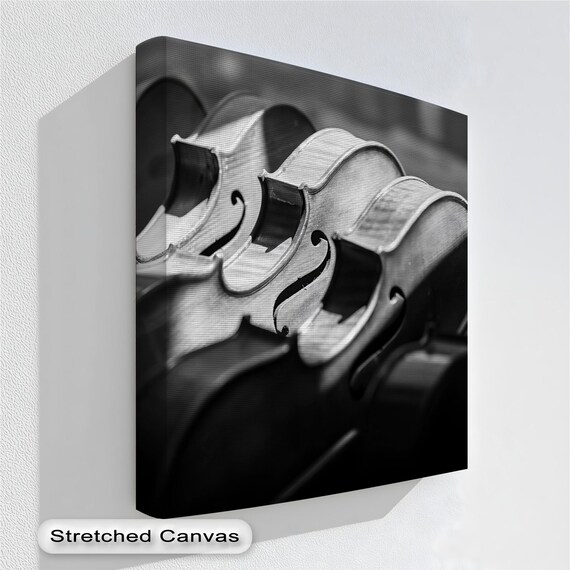Violins Close Up Black And White Canvas Photography Music Decor Art Poster