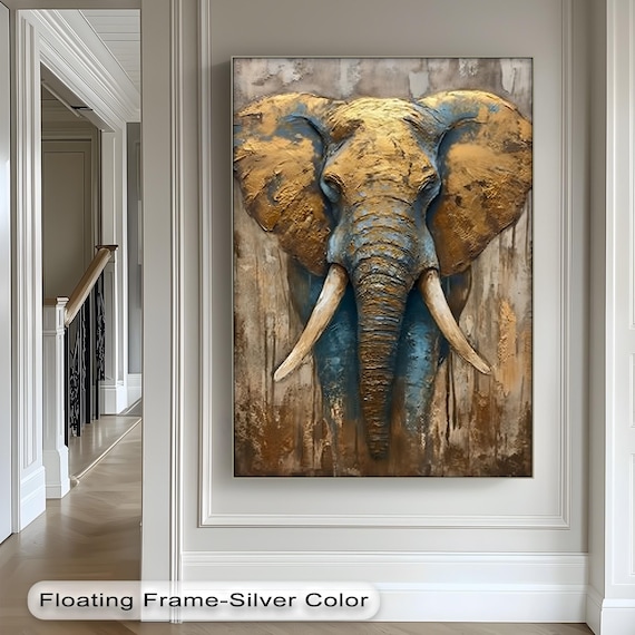 Majestic Elephant Canvas Art Gold Blue African Decor