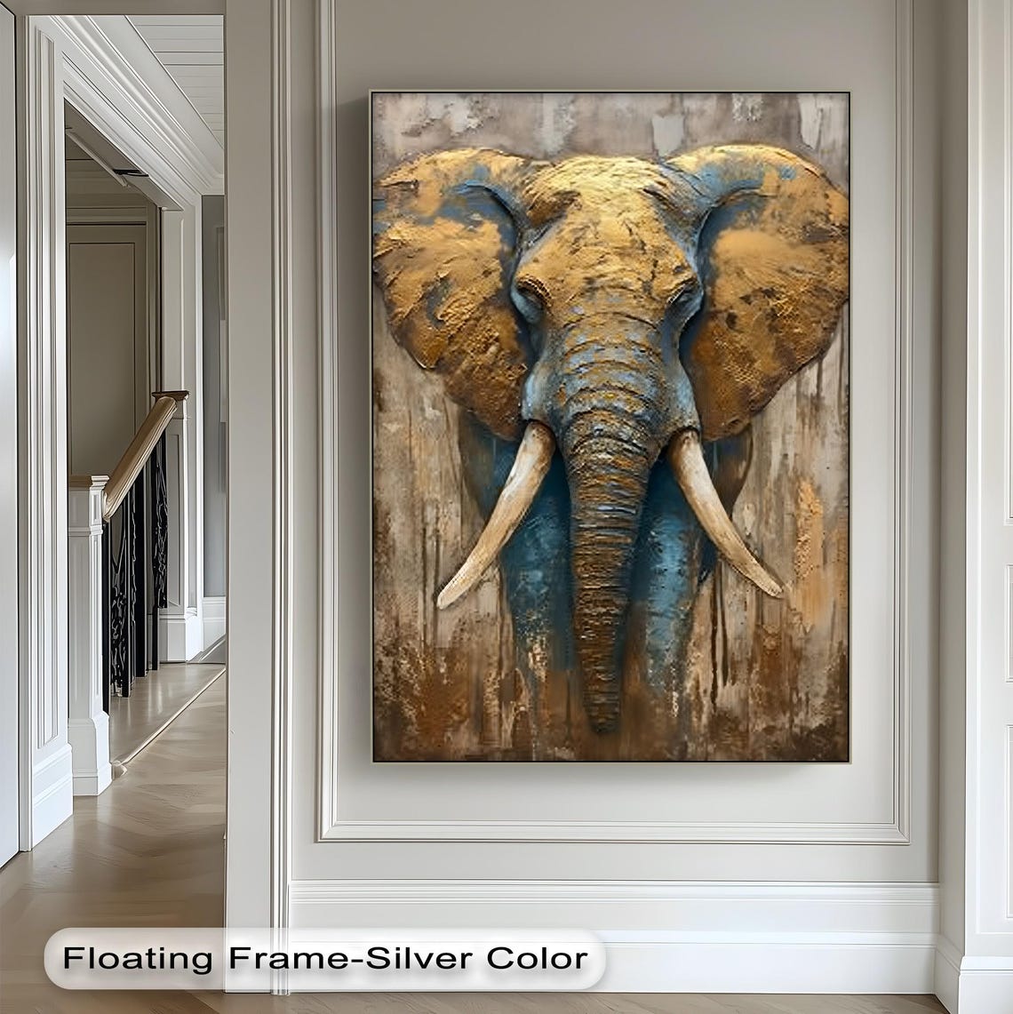 Majestic Golden Elephant Head Textured Wildlife Canvas Art Print