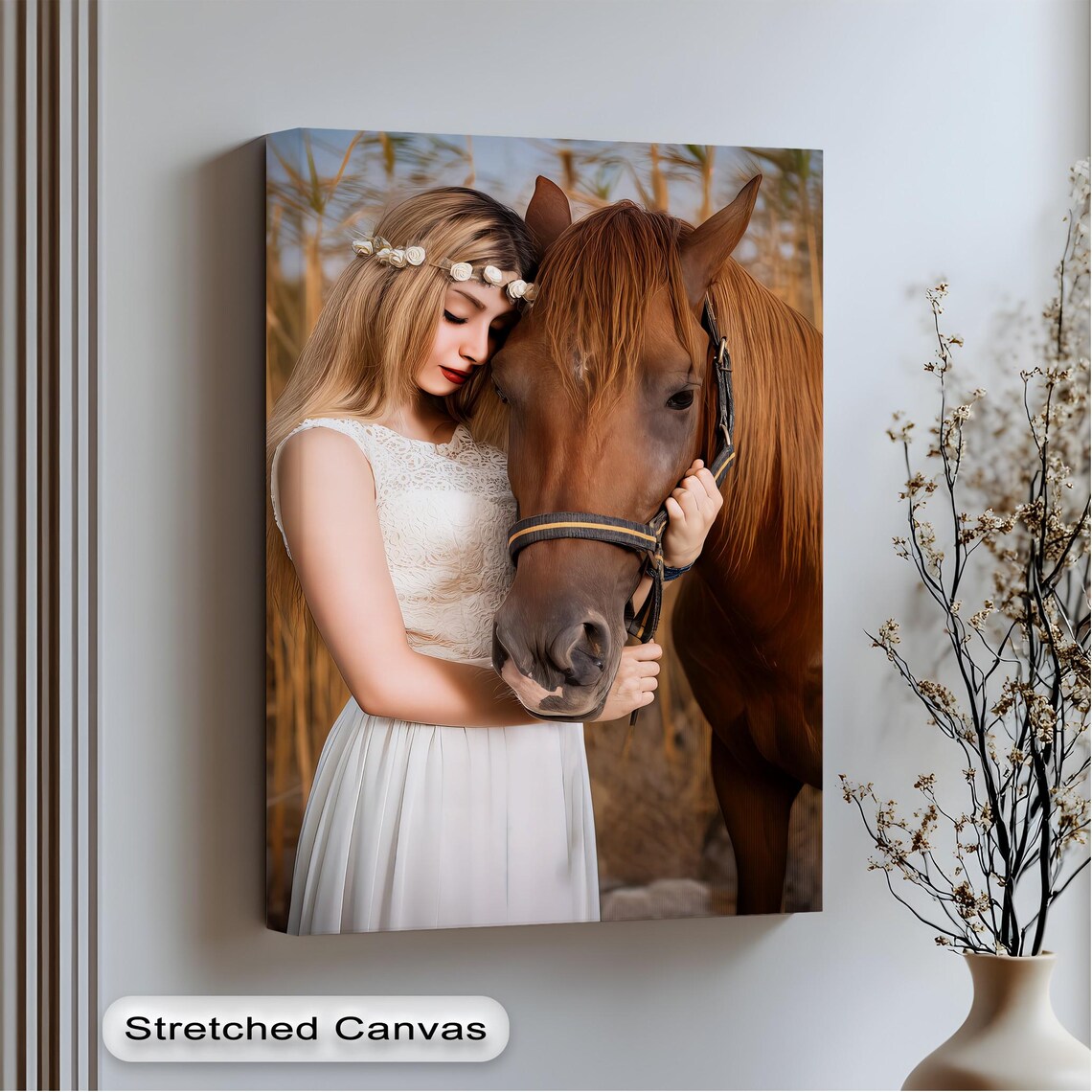 Girl With Horse Tender Embrace Chestnut Horse Farmhouse Canvas Poster