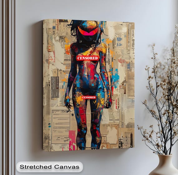 Graffiti Woman Canvas Art Abstract Silhouette Urban Newspaper Collage