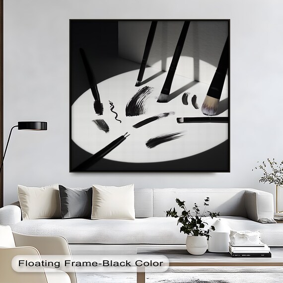 Black And White Brushstroke Canvas Wall Art Minimalist Painterly Abstract Poster Framed Print
