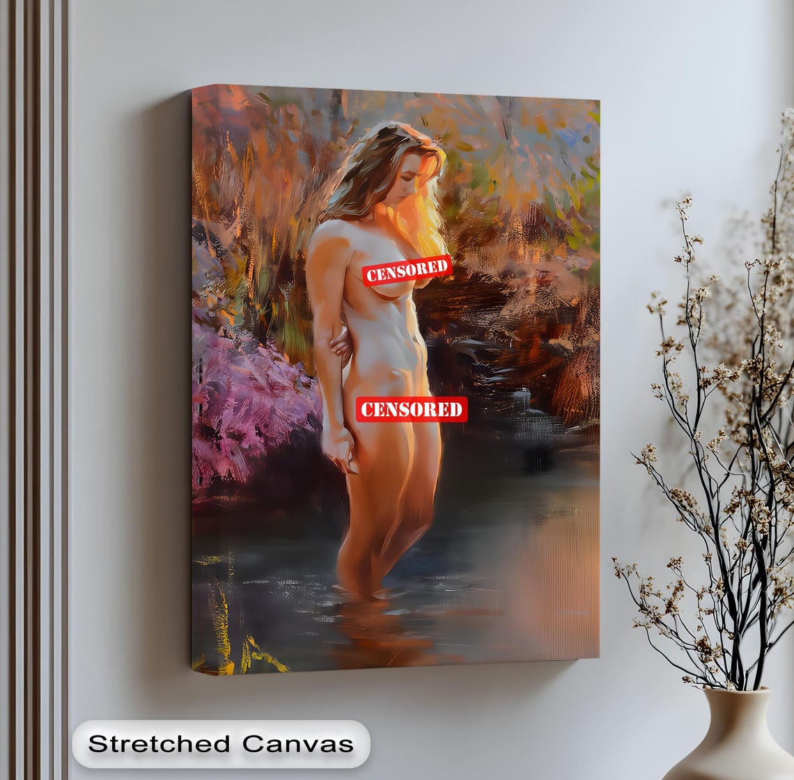 Nude Bather Sunset Water Impressionist Oil Painting Classic Art Poster