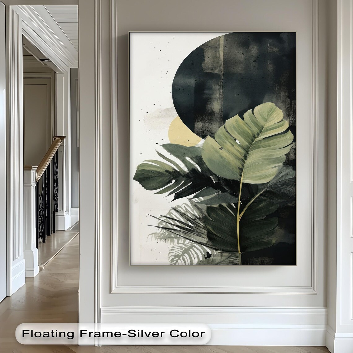 Tropical Monstera Leaves Black Arch Gold Sun Modern Botanical Poster