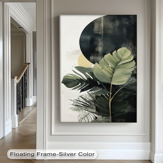 Tropical Monstera Leaves Black Arch Gold Sun Modern Botanical Poster