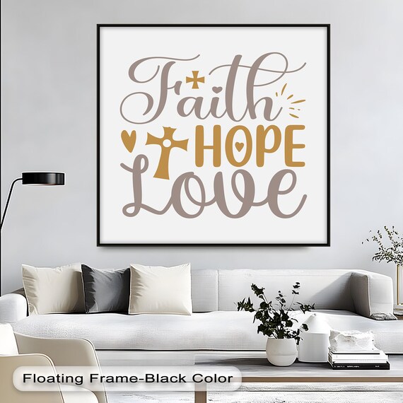 Faith Hope Love Canvas Art Christian Scripture Natural Wood Frame