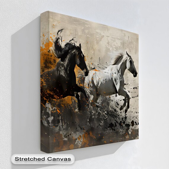 Abstract Running Horses Canvas Print Modern Rustic Wall Art