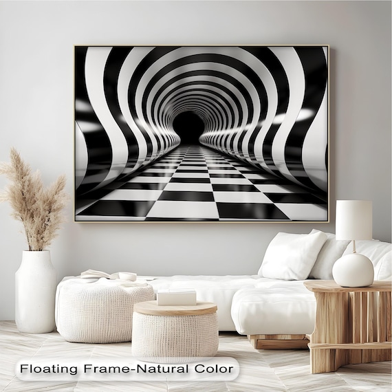 Black and White 3D Optical Illusion Tunnel Modern Abstract Poster