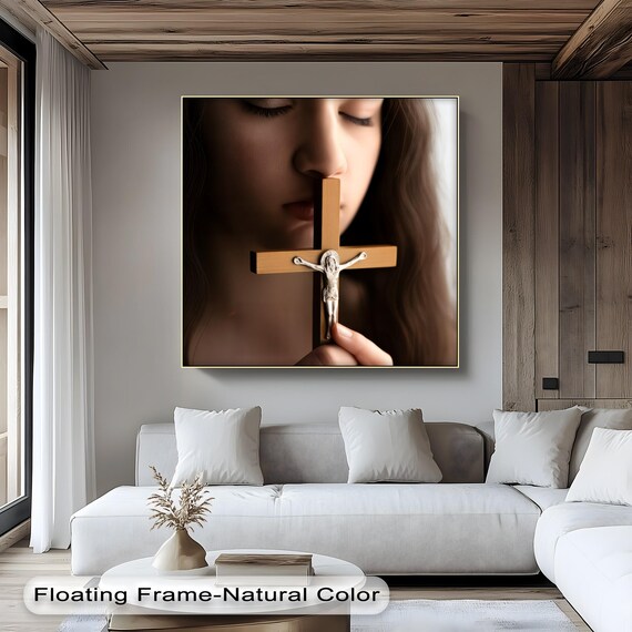Girl Praying With Crucifix Devotional Christian Faith Wall Poster