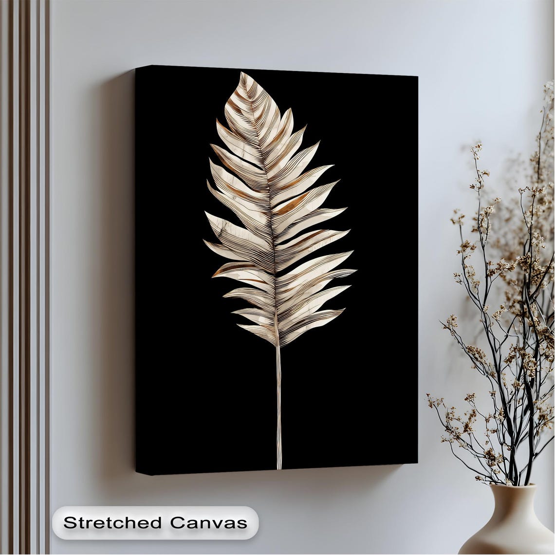 Gold Palm Leaf on Black Background Luxury Botanical Decor Poster