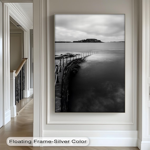 Black And White Seaside Long Exposure Breakwater Island Poster