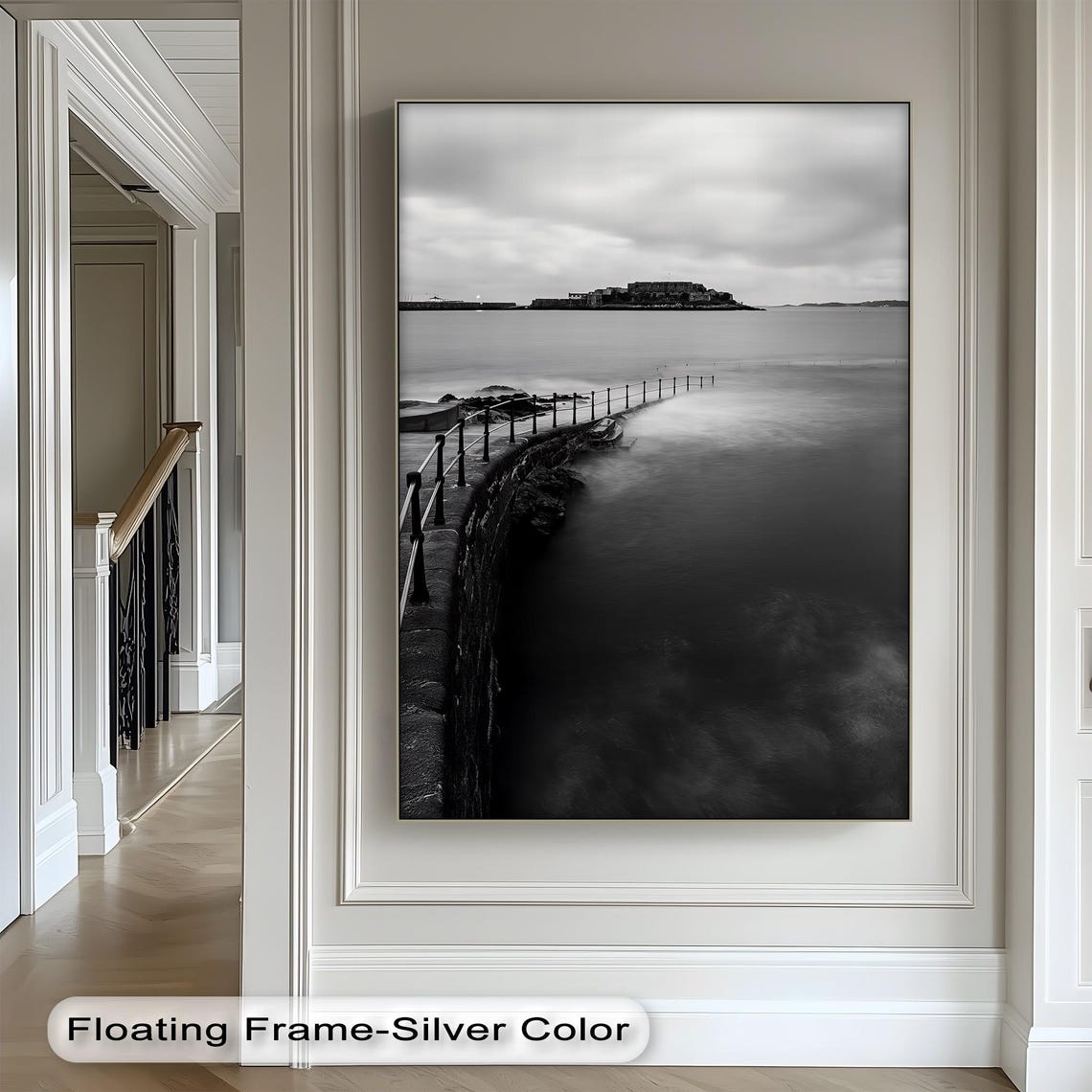 Black And White Seaside Long Exposure Breakwater Island Poster