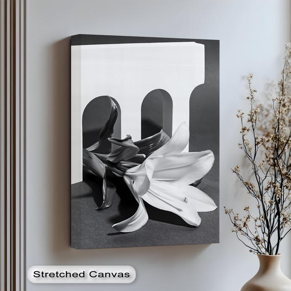 Minimalist Floral Architecture Canvas Wall Art Black And White Poster Framed Decor