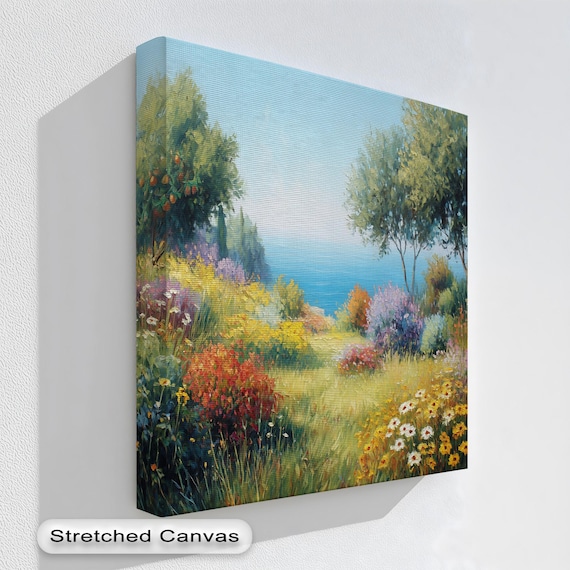 Coastal Garden Flower Path to Ocean Impressionist Landscape Poster