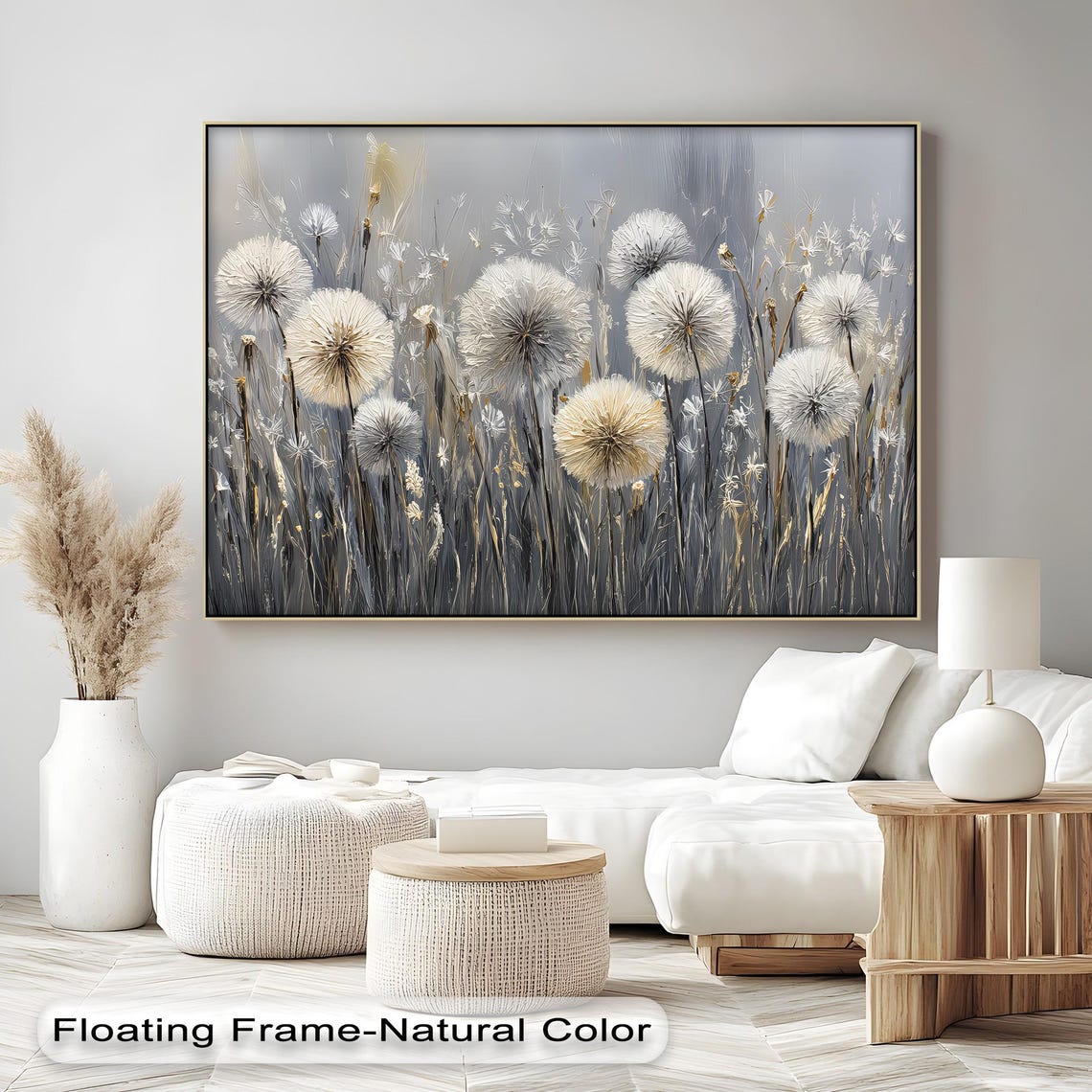 Neutral Dandelion Seed Heads Modern Gray Botanical Art Poster