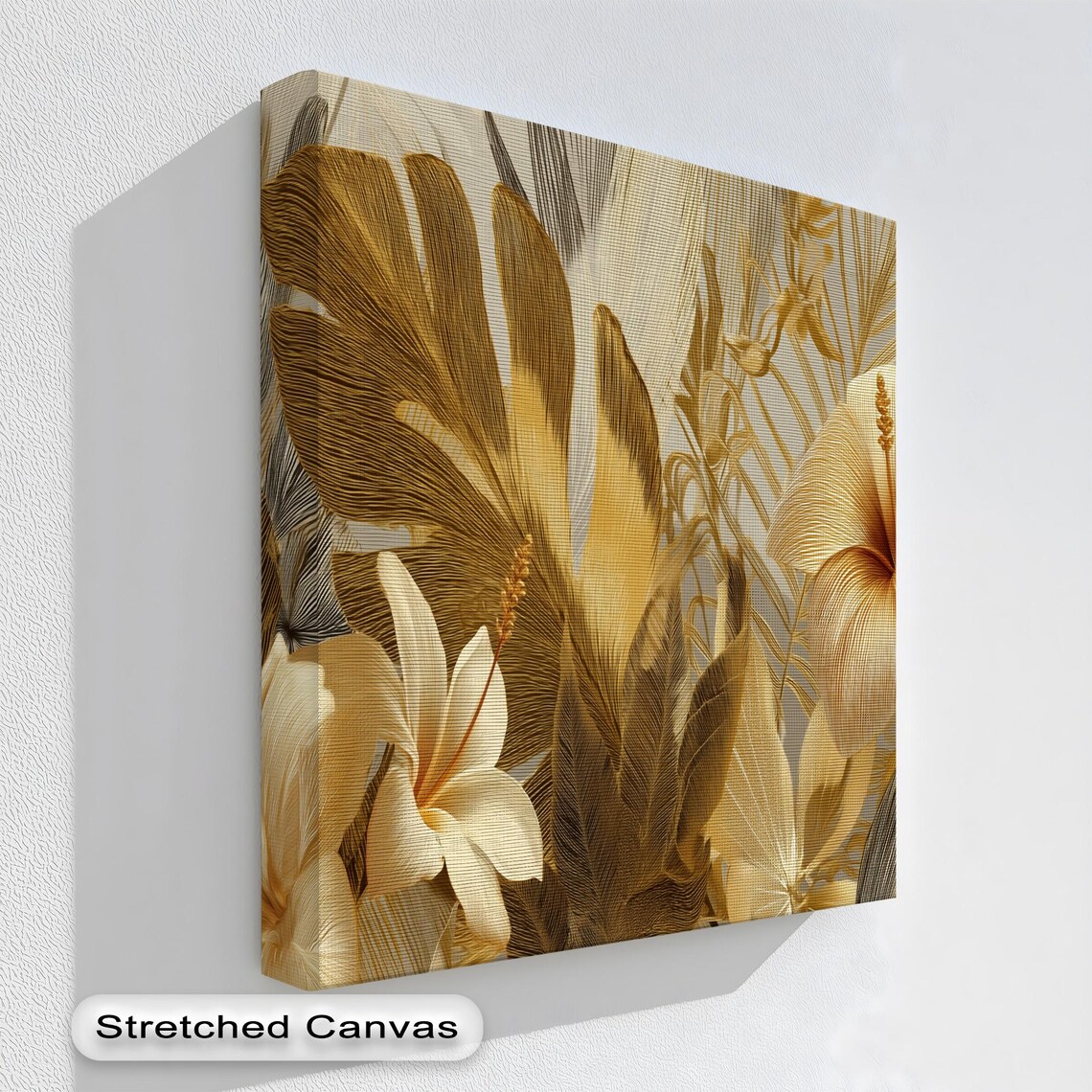 Gold Tropical Leaves Monstera Botanical Luxury Canvas Style Art Poster