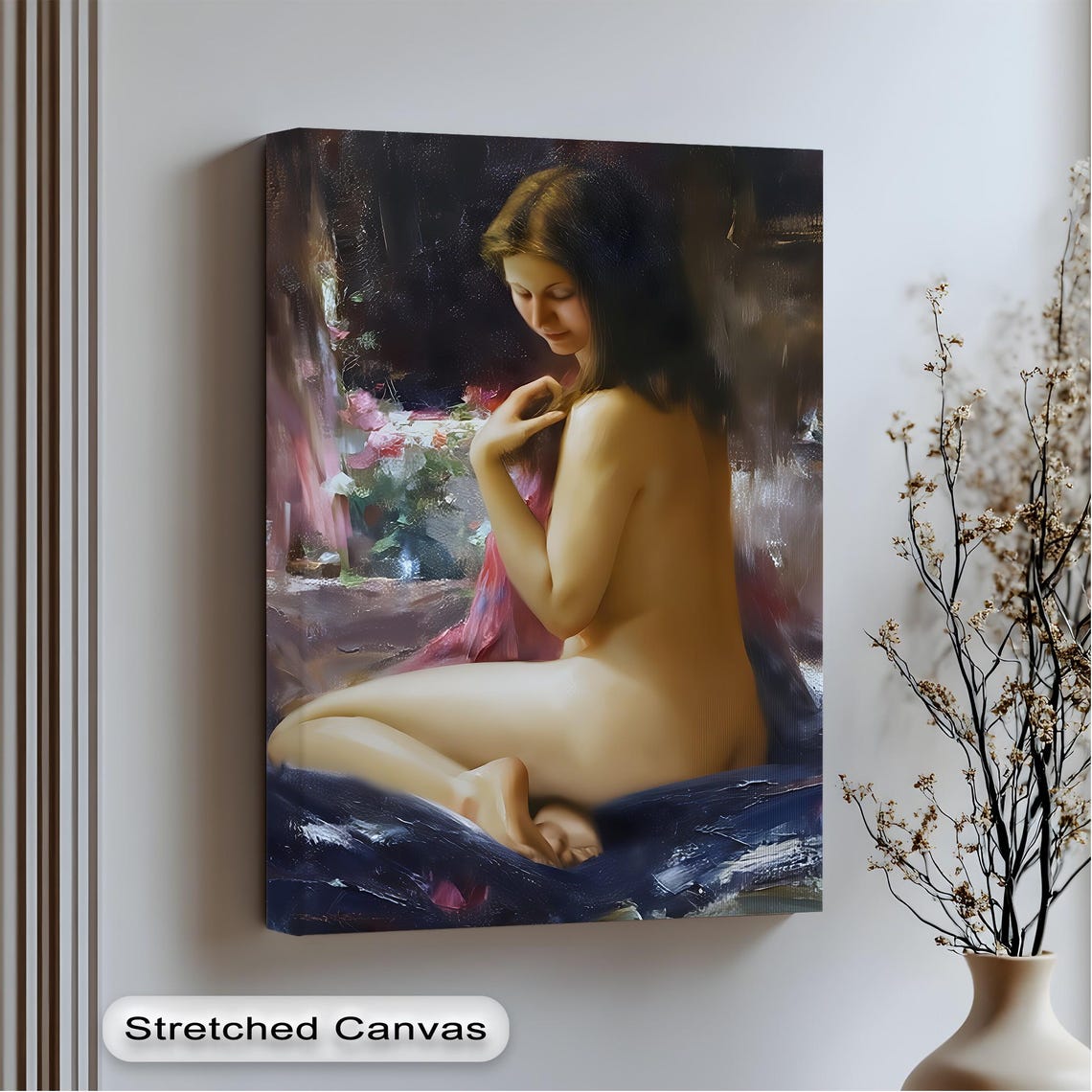 Soft Nude Woman Seated Romantic Oil Painting Figurative Print