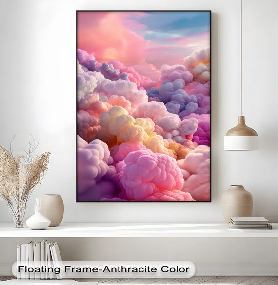 Pastel Cloud Canvas Art Dreamy Pink Blue Sky White Frame