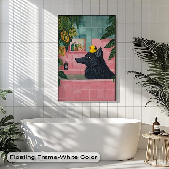 Funny Black Dog Bath Art Quirky Bathroom Canvas Print