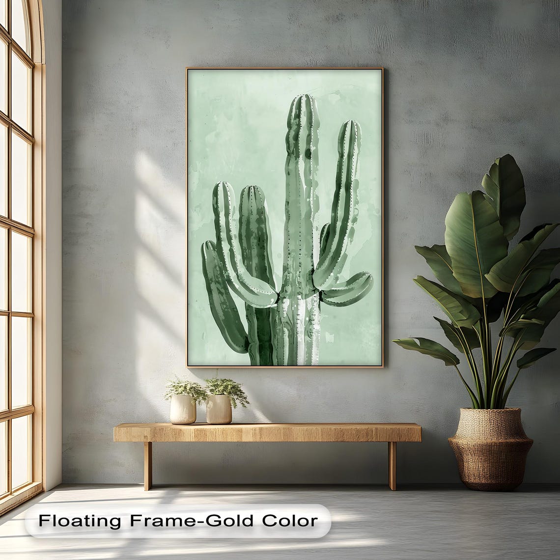 Tall Columnar Cactus Watercolor Soft Sage Green Desert Poster