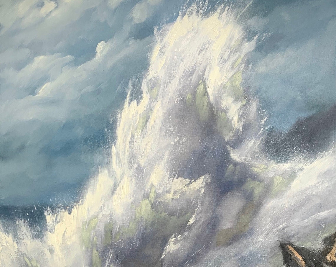 Towering Ocean Wave Splash Sea Spray Abstract Seascape Painting Poster